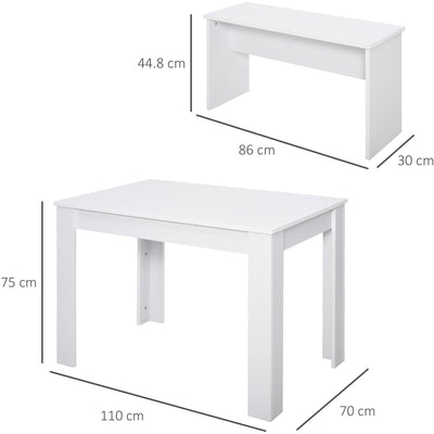 Kitchen Dining Table, 2 Benches Set, White, Space-Saver Homcom