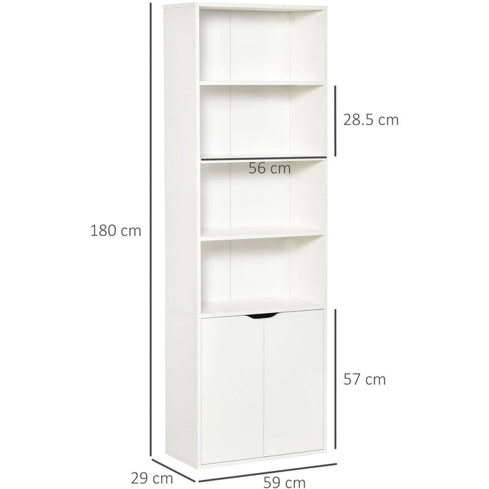 Narrow Bookcase With Cupboard, 5 Shelves, 59W x 29D x 180Hcm