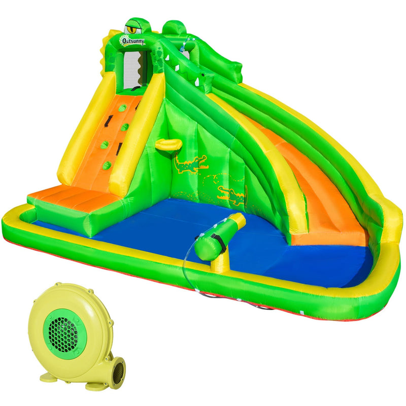 5-in-1 Crocodile Kids Bouncy Castle Water Park, Ages 3-8 Outsunny