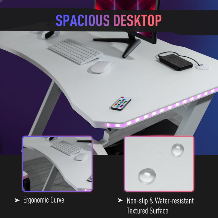 Gamer Desk With LED Lights Cable Management Controller Rack