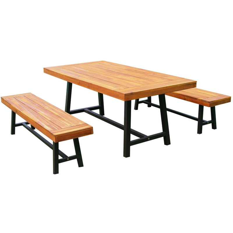Outdoor Table and Bench Set, Acacia Wood