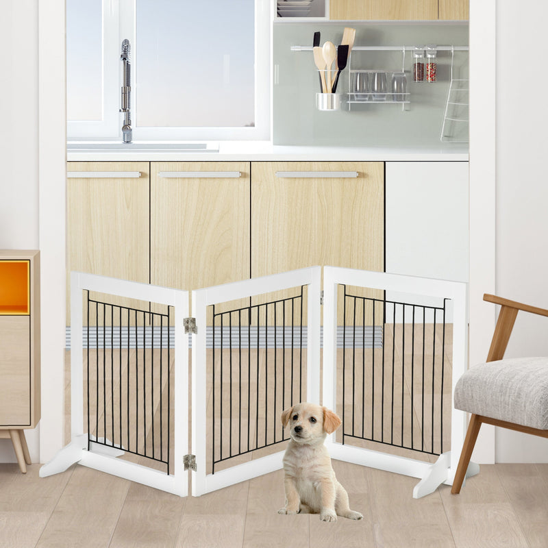 Freestanding Wooden Dog Gate, 3 Panel, Foldable, 61cm, White