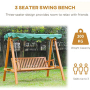 3 Seater Wooden Garden Swing Chair Bench, Green Outsunny