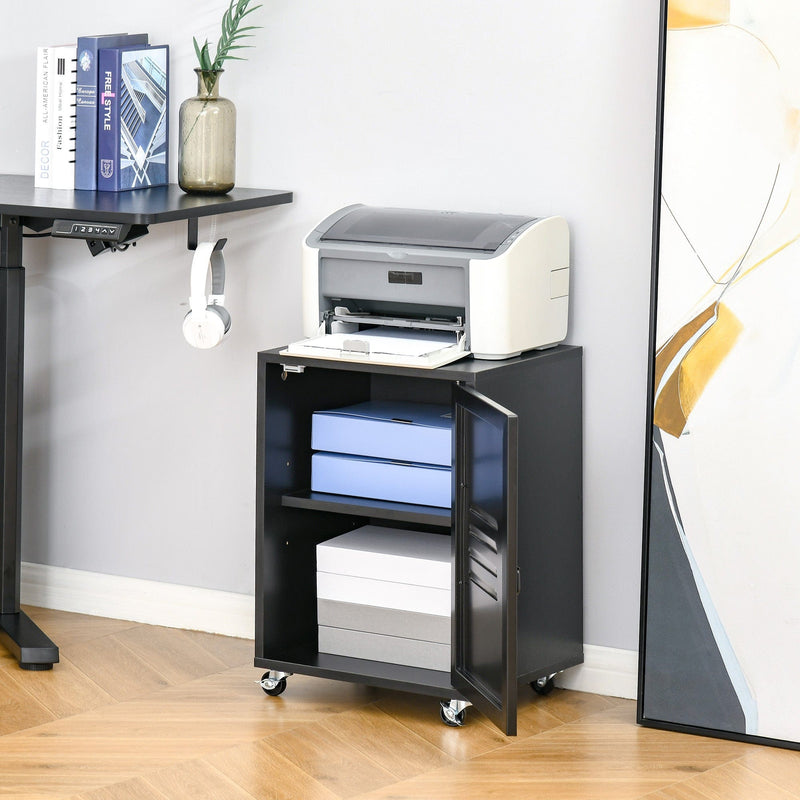 Black Locker Style Bedside Cabinet With Wheels