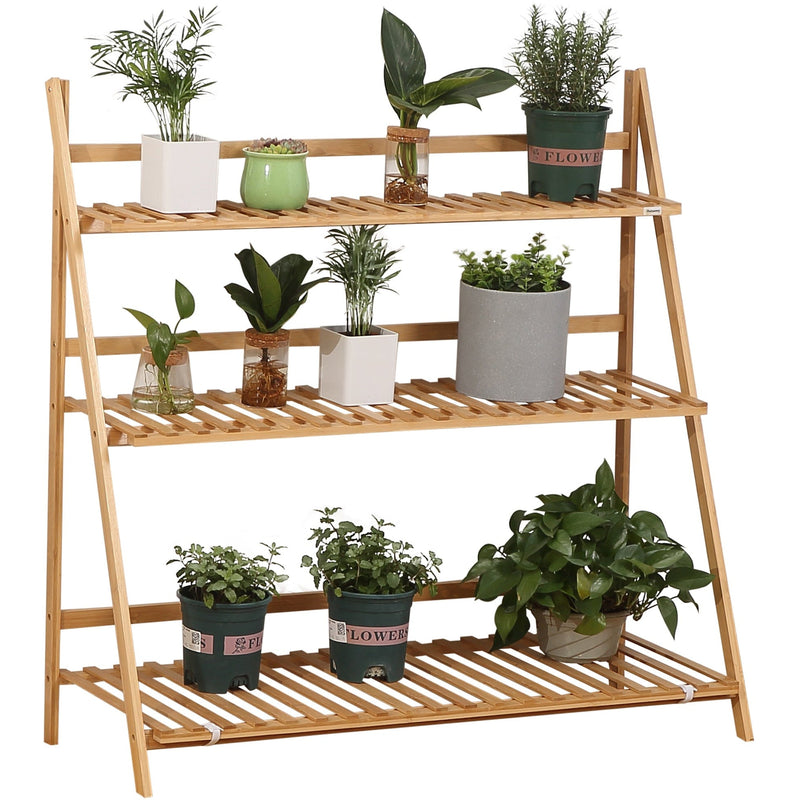 Outsunny 3-Tier Plant Stand, Bamboo, 98x37x96.5cm
