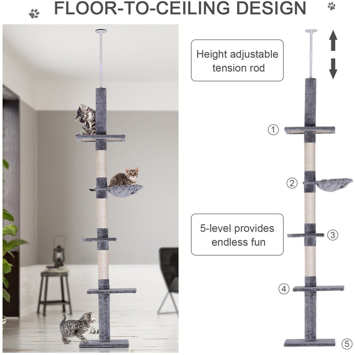 Floor to Ceiling Cat Tree, 5-Tier, Scratching Post,