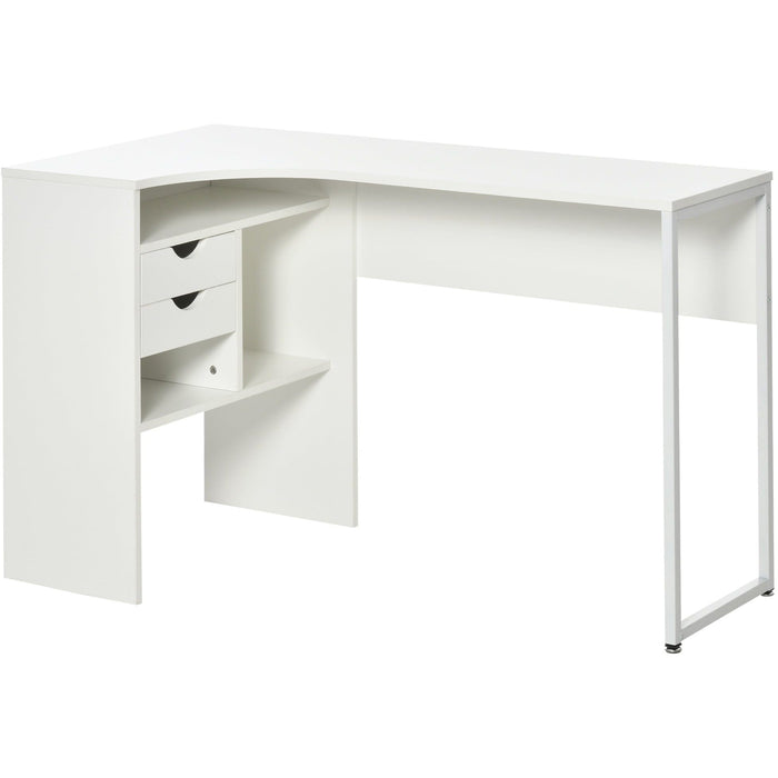 Corner Desk with Storage, Smooth Slide Drawer, Space Saving