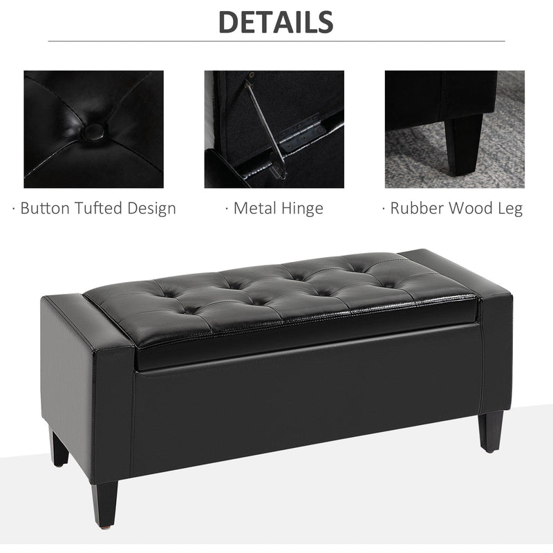 Leather Ottoman, Storage, 92x40x40cm, Black