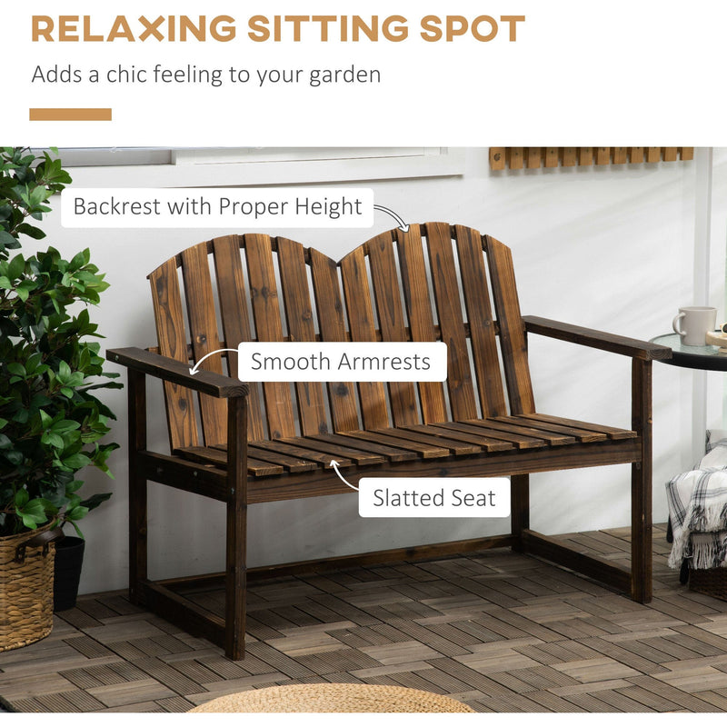 2 Seater Wooden Garden Bench, Carbonised Finish