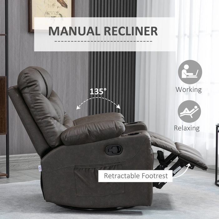 Brown Manual Recliner Chair with Cup Holders