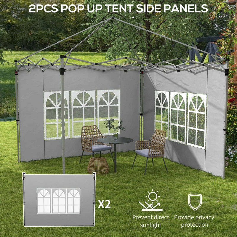 Outsunny Gazebo Side Panels, Sides Replacement with Window for 3x3(m) or 3x4m Pop Up Gazebo, 2 Pack, Grey Outsunny