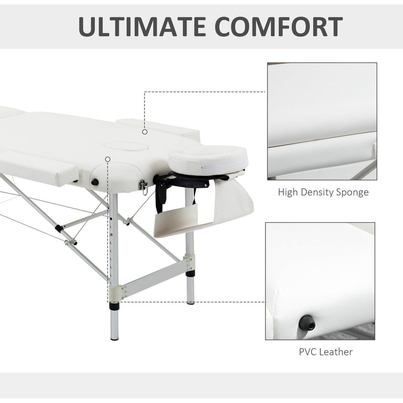 Folding Massage Table, Aluminium, Headrest, Armrests, White