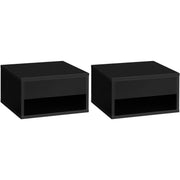 Wall-Mounted Bedside Table, Gloss Black, 37x32x21cm (Set of 2) Homcom