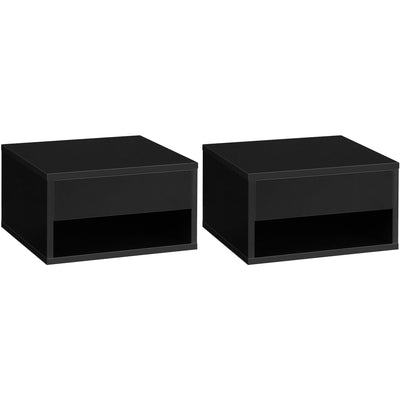 Wall-Mounted Bedside Table, Gloss Black, 37x32x21cm (Set of 2) Homcom
