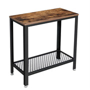 Industrial Sofa Table With Shelf by Vasagle - A charming side table with a black steel frame and a rustic brown wooden tabletop - There is an open shelf with a mesh bottom