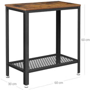 Industrial Sofa Table With Shelf by Vasagle - A charming side table with a black steel frame and a rustic brown wooden tabletop - There is an open shelf with a mesh bottom