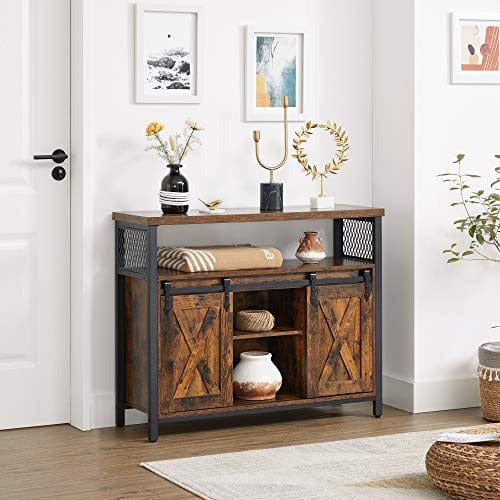 Industrial Style Kitchen Sideboard With Sliding Doors by Vasagle Rustic Brown and Black.