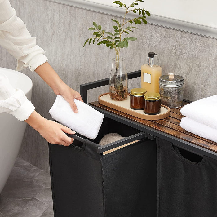 Industrial Style Laundry Organiser With Shelf - 2 Removable Bins For Easy Laundry Sorting