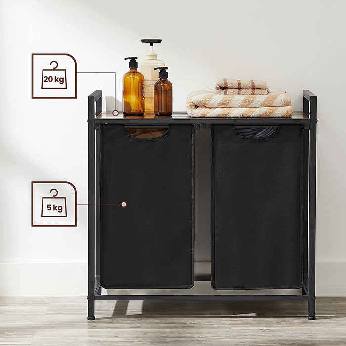 Industrial Style Laundry Organiser With Shelf - 2 Removable Bins For Easy Laundry Sorting