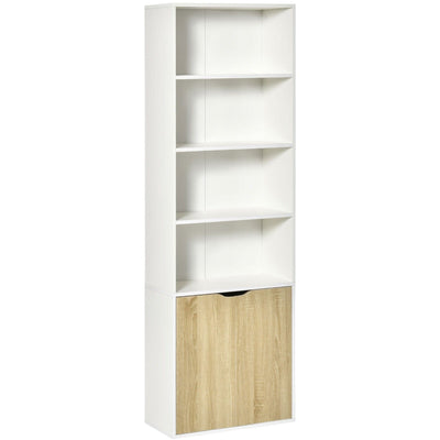 Narrow Bookcase With Cupboard, 5 Shelves, 59W x 29D x 180Hcm Homcom