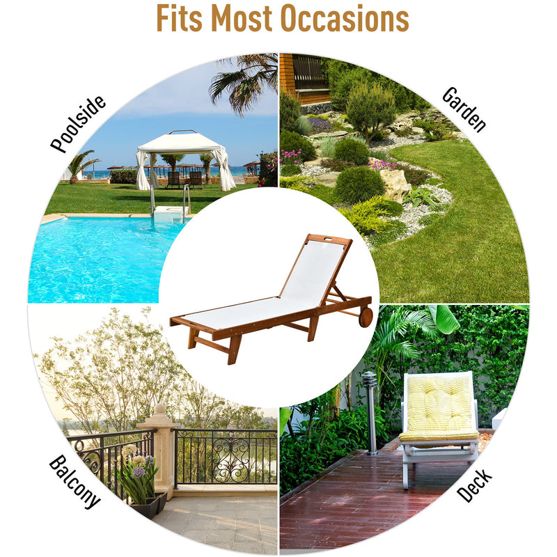 Acacia Wooden Sun Lounger With Wheels