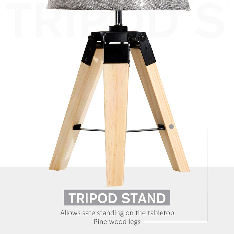 Wooden Tripod Table Lamp With Grey Shade