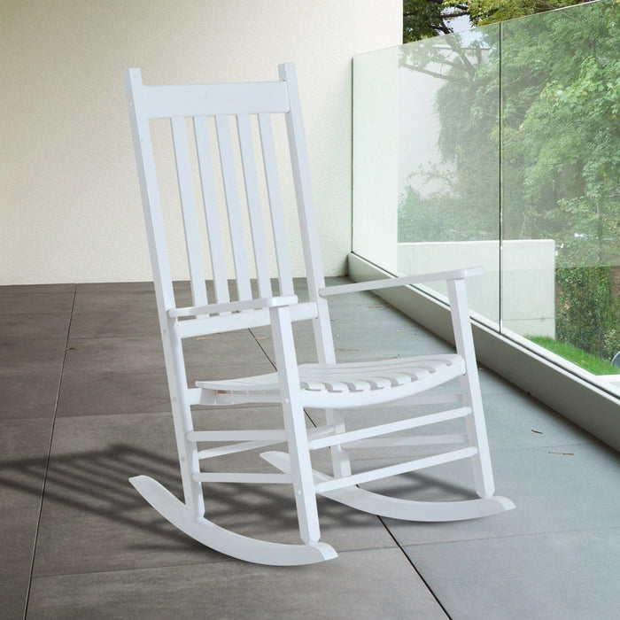 White Wooden Porch Rocking Chair