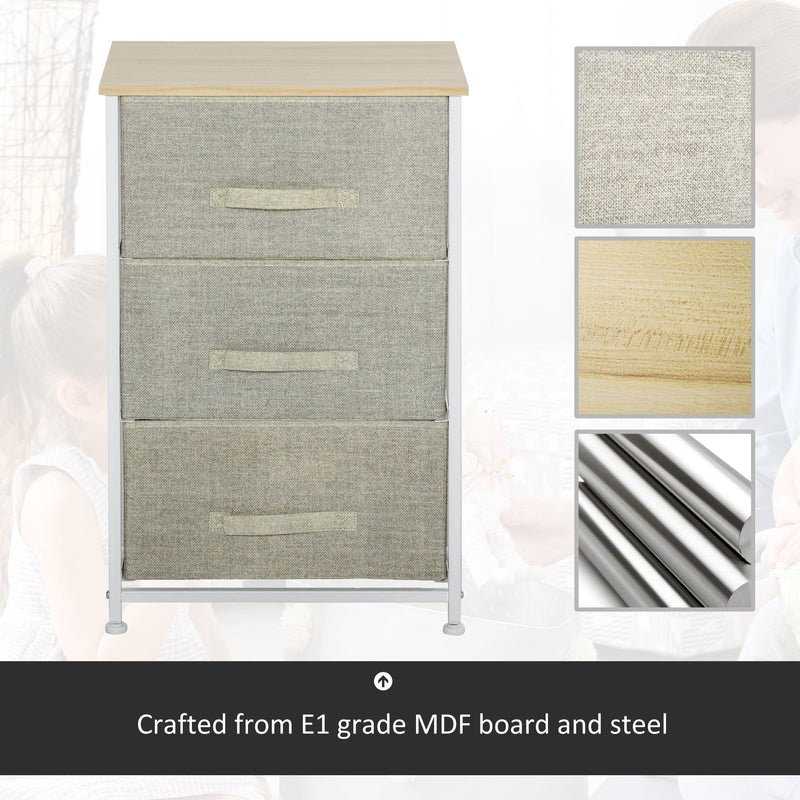 Fabric Chest Drawers, 3 Tier, Metal Frame, Living Room/Bathroom