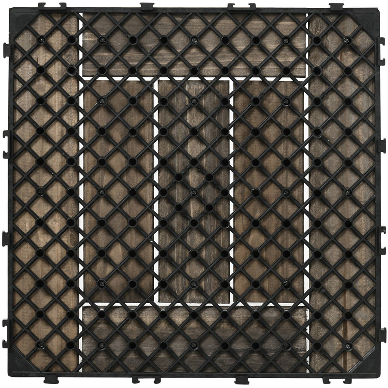 27 Pcs Solid Wood Interlocking Deck Floor Tile, Grey