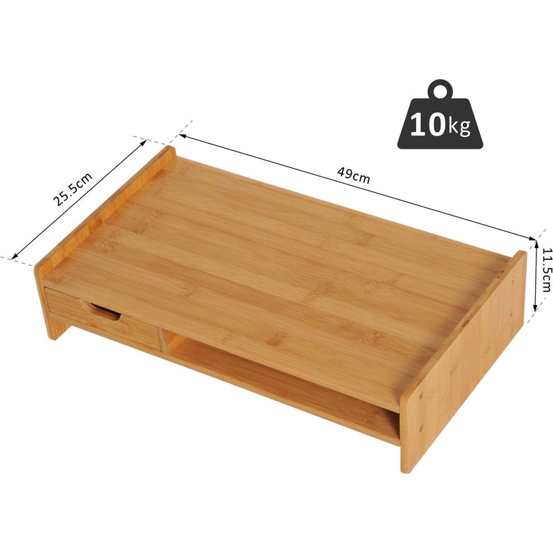 Monitor Riser, PC Stand, Drawer, Bamboo, Desktop Organiser
