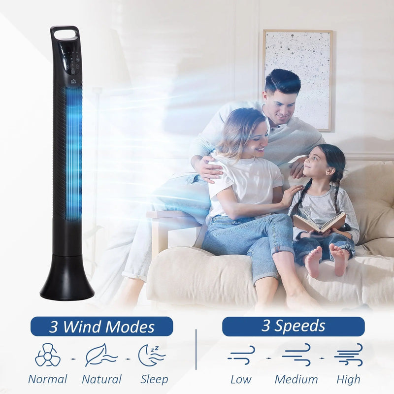 36" Tower Fan with Remote, 3 Speed, Oscillation, 7.5h Timer Homcom
