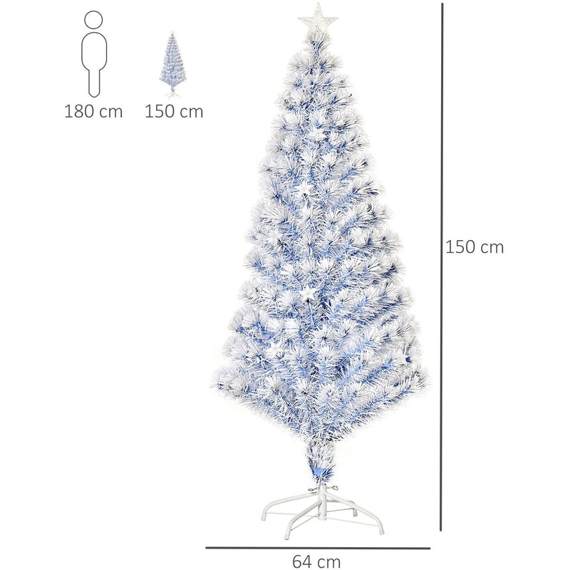 Artificial Fibre Optic Christmas Tree Seasonal Decoration w/ 20 LED Lights Pre-Lit Easy Store White Blue 5FT