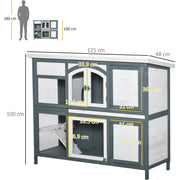 2 Tier Wooden Rabbit Hutch, Grey Pawhut