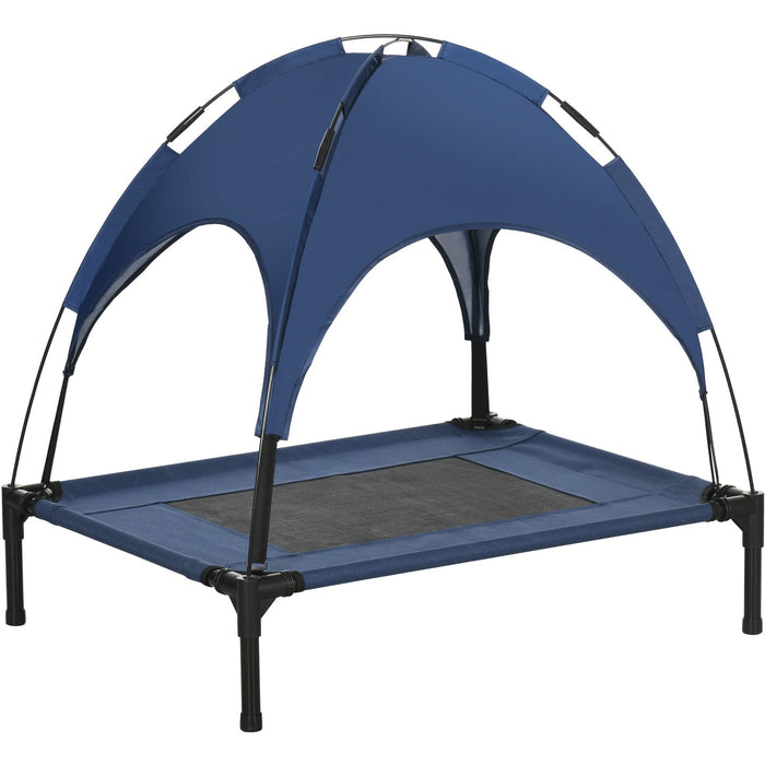 Medium Raised Dog Bed with Canopy, Blue - (76x61x73cm)