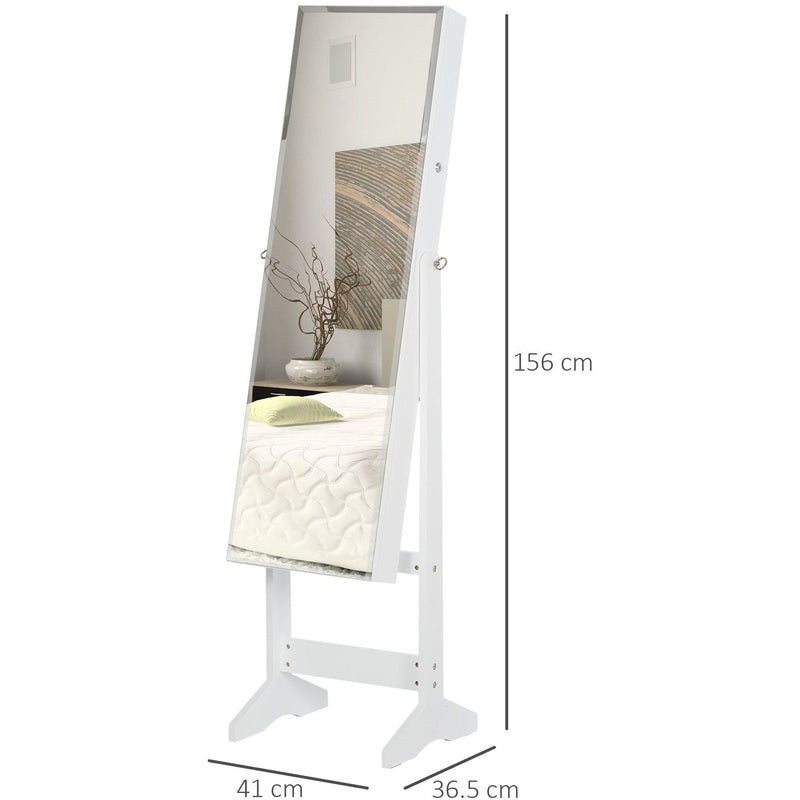 Jewellery Cabinet, Full-Length Mirror, Lockable, White