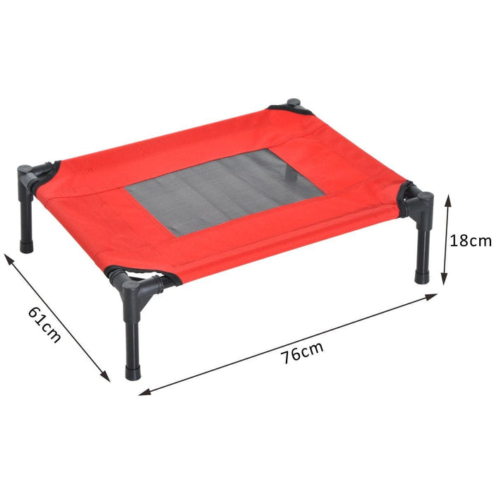 Elevated Camping Pet Bed, Metal Frame, Black/Red