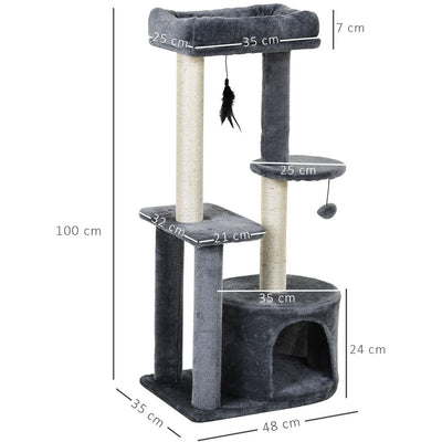 Multi-Activity Cat Tree Scratching Post, Perch House, Toys Pawhut