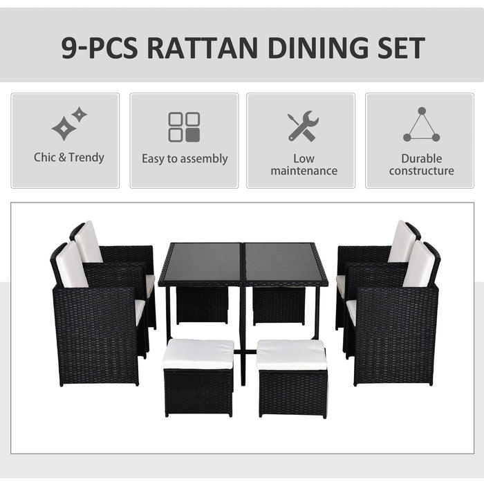 8 Seater Rattan Dining Set, Black