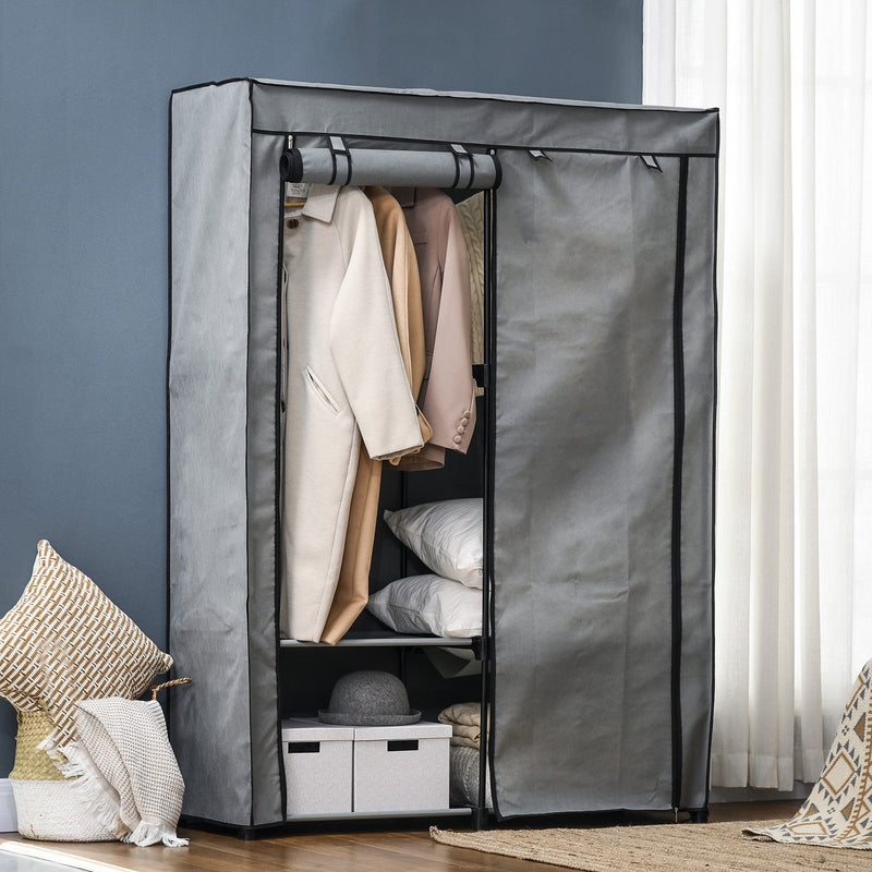 Light Grey 4-Shelf Portable Fabric Wardrobe