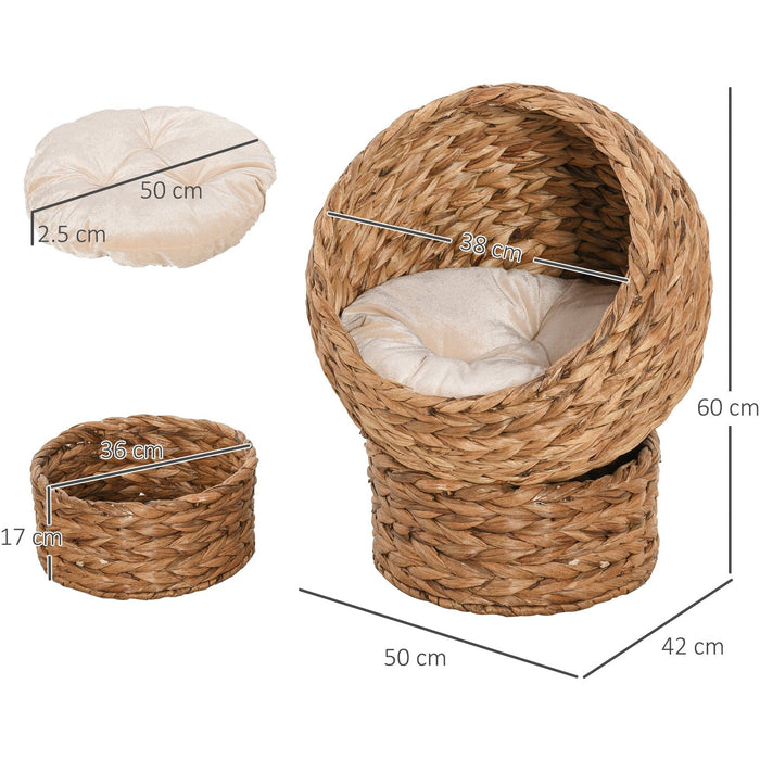 Raised Wicker Cat Bed - Brown, 50x42x60cm