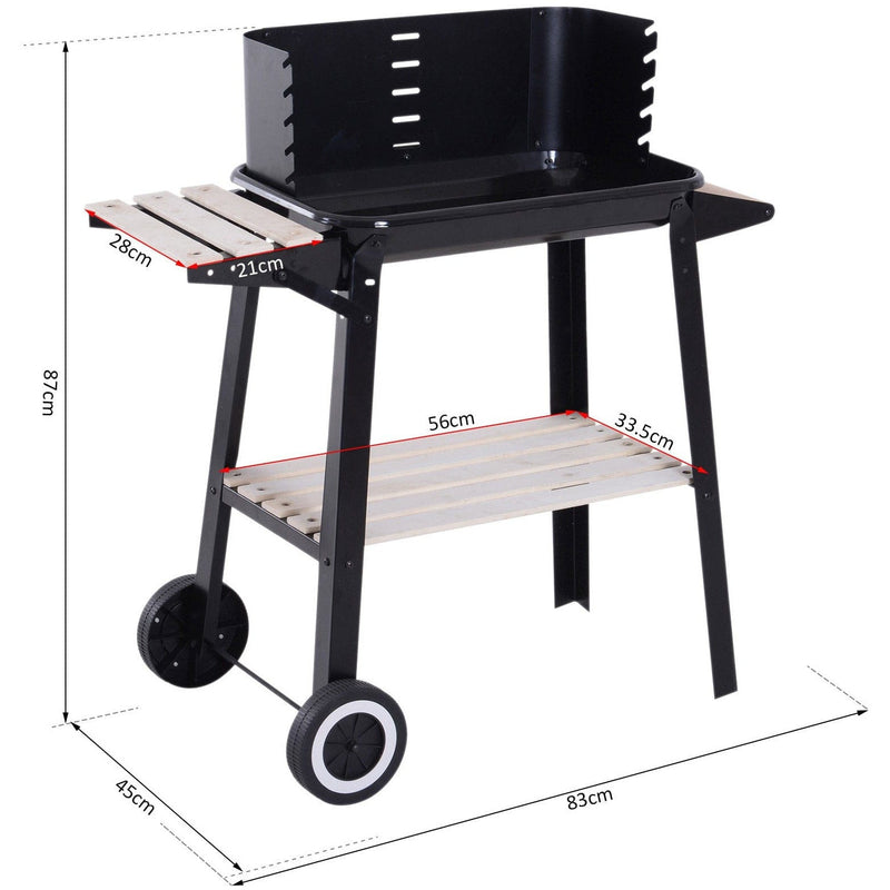 Charcoal Trolley BBQ with Side Trays, Storage