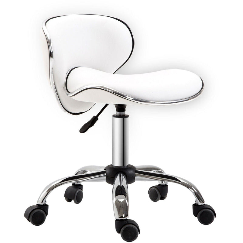 Salon Chair With Wheels, White Faux Leather