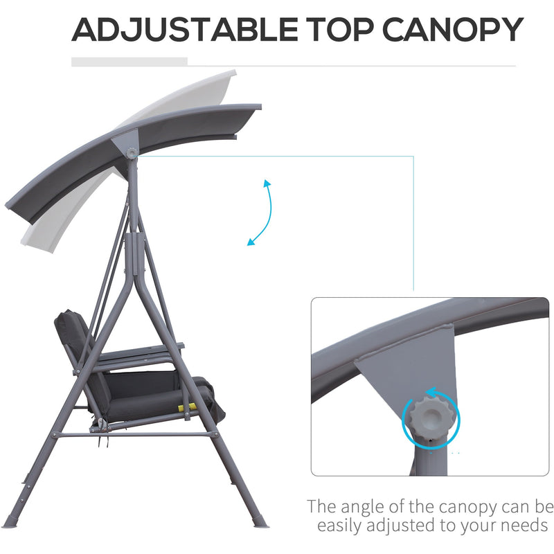 2 Seater Garden Swing Chair With Tilting Canopy & Storage Outsunny