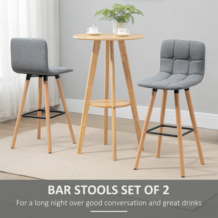 Set of 2 Bar Stools With Backs, Grey