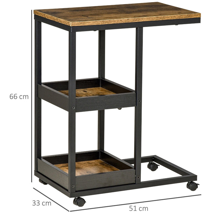 Industrial C Shaped Sofa Side Table with Shelves
