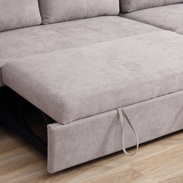 Grey Linen L Shaped Sofa Bed with Storage