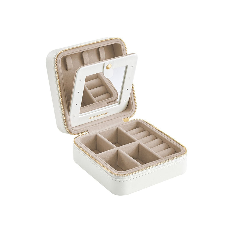 Small Travel Jewellery Case White Leather by Songmics