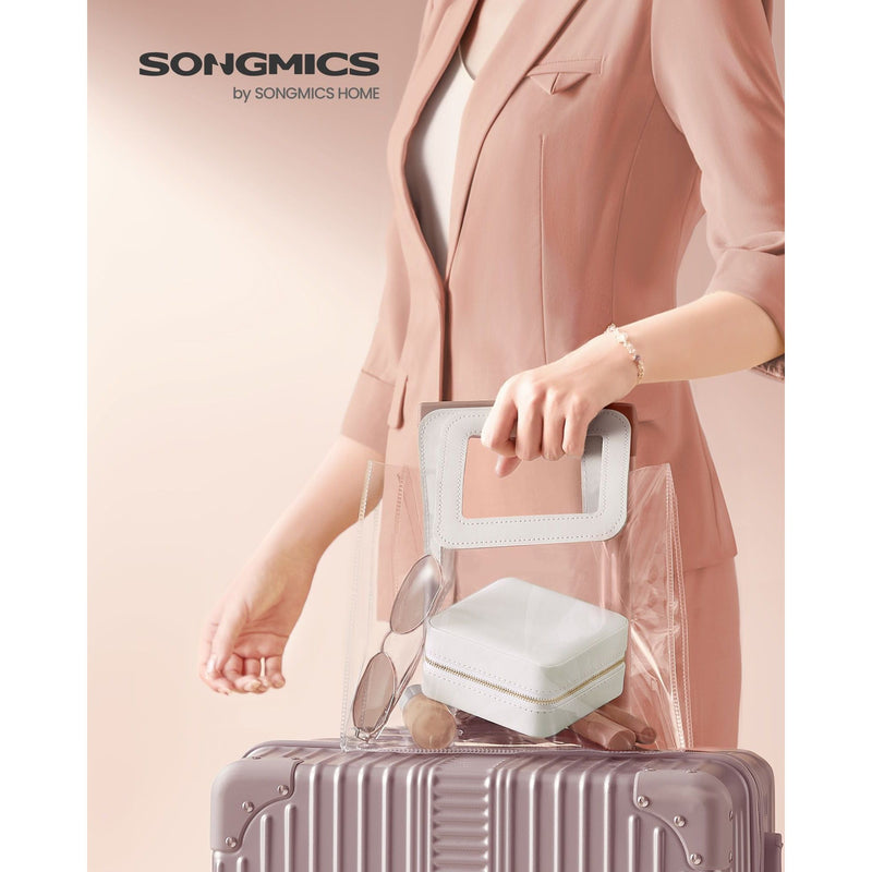 Small Travel Jewellery Case White Leather by Songmics