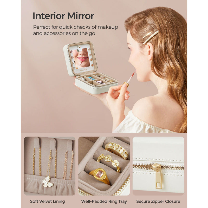 Small Travel Jewellery Case White Leather by Songmics