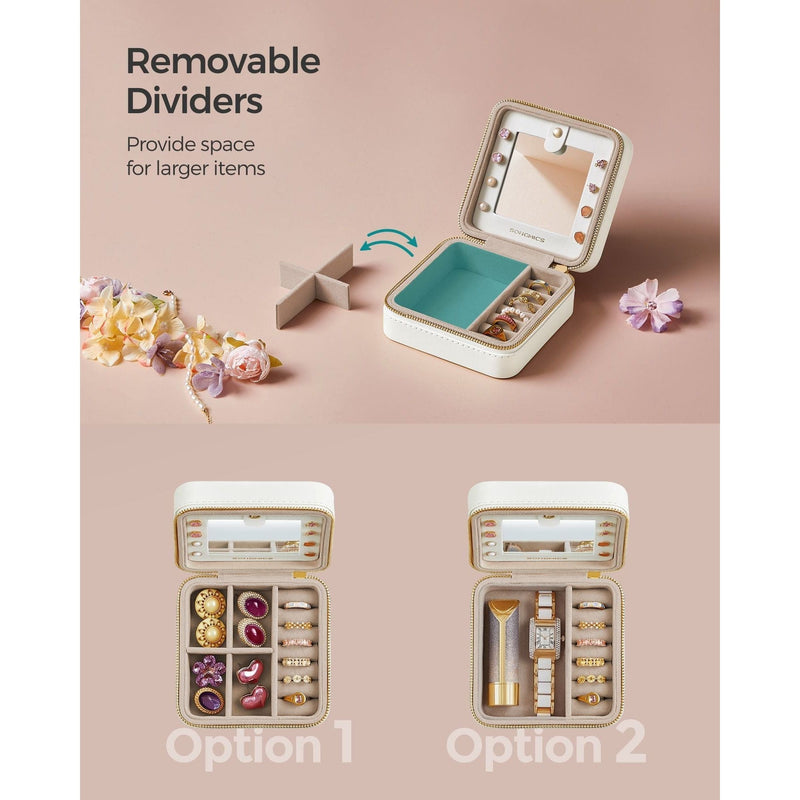 Small Travel Jewellery Case White Leather by Songmics